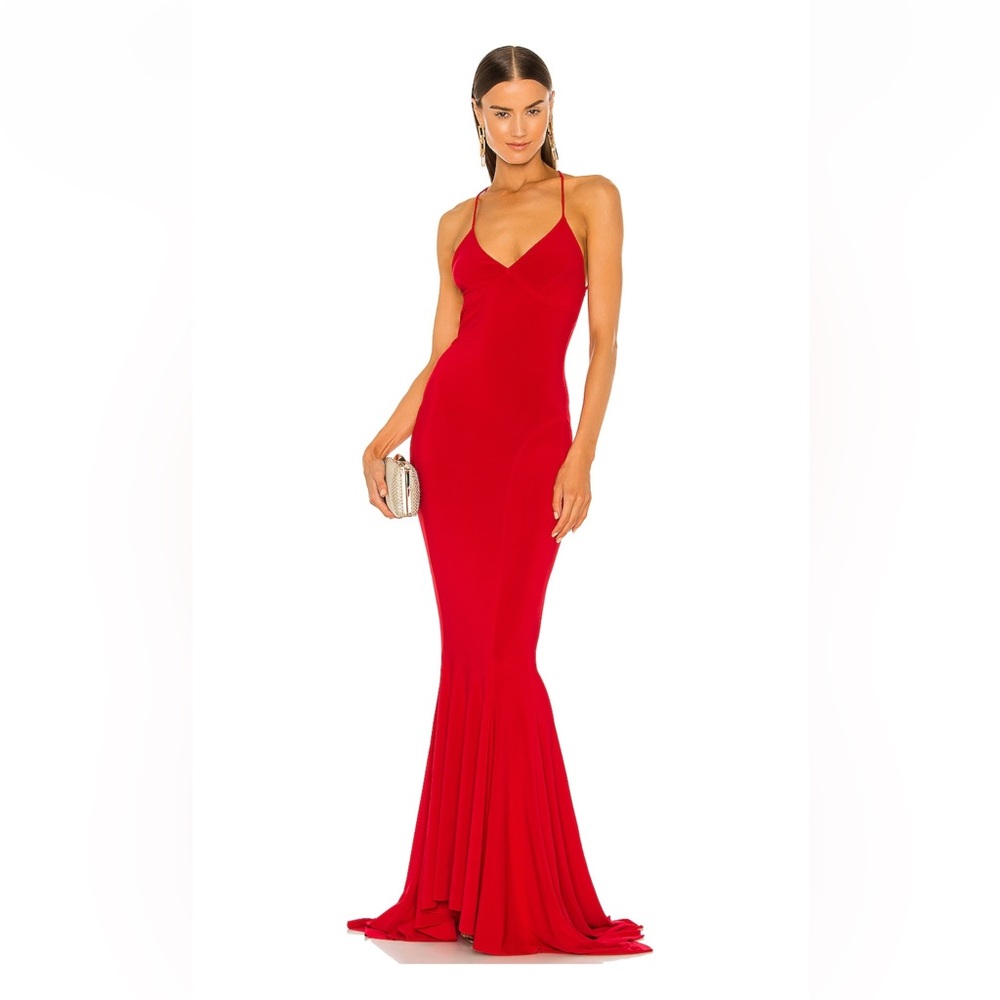 NWT BRAND NEW NORMA KAMALI Low Back Slip Mermaid Fishtail Gown in Red Size Small